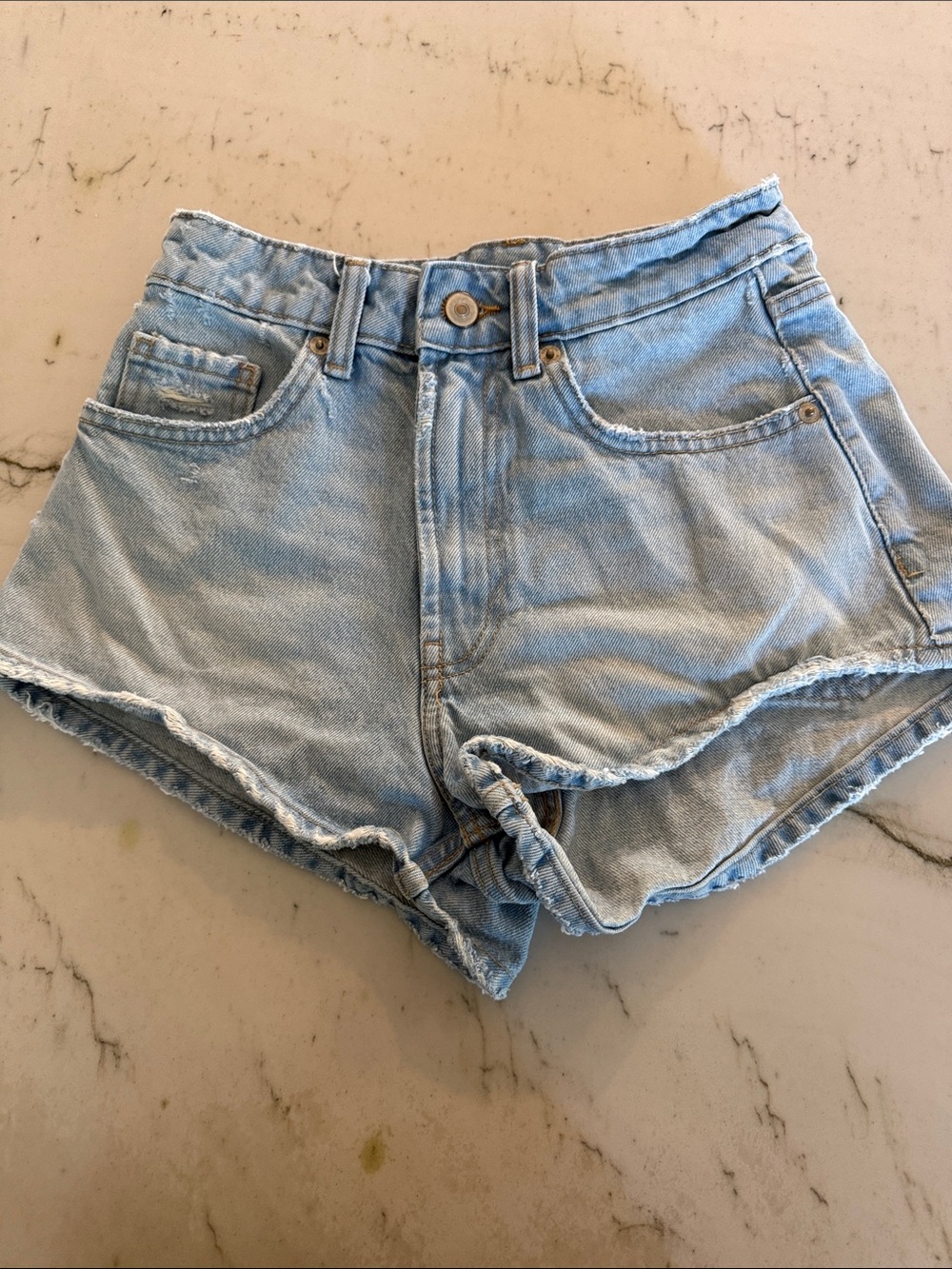 Zara Light Blue High-Waist Denim Shorts